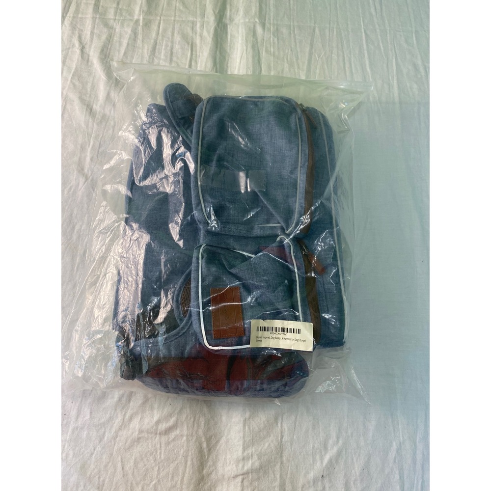 Snickany & Co. Denim Inspired Dog Backpack Harness Large Blue